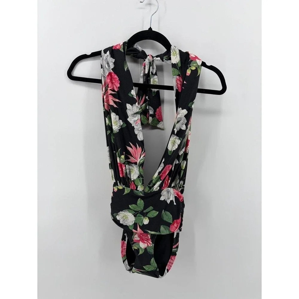 Vince Camuto‎ Swim Swimsuit, One Piece Plunge, Floral Black/Pink, Women 4